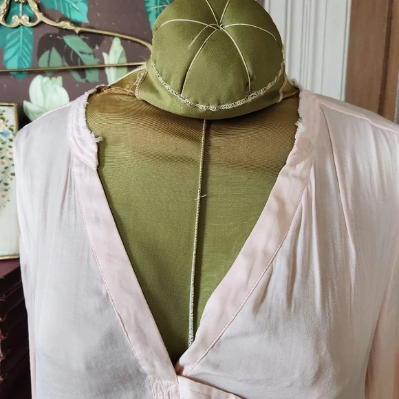 Dolan Left Coast Blouse Small Pink Sheer Sleeve Boho Flowy V Neck Made USA - Picture 2 of 12